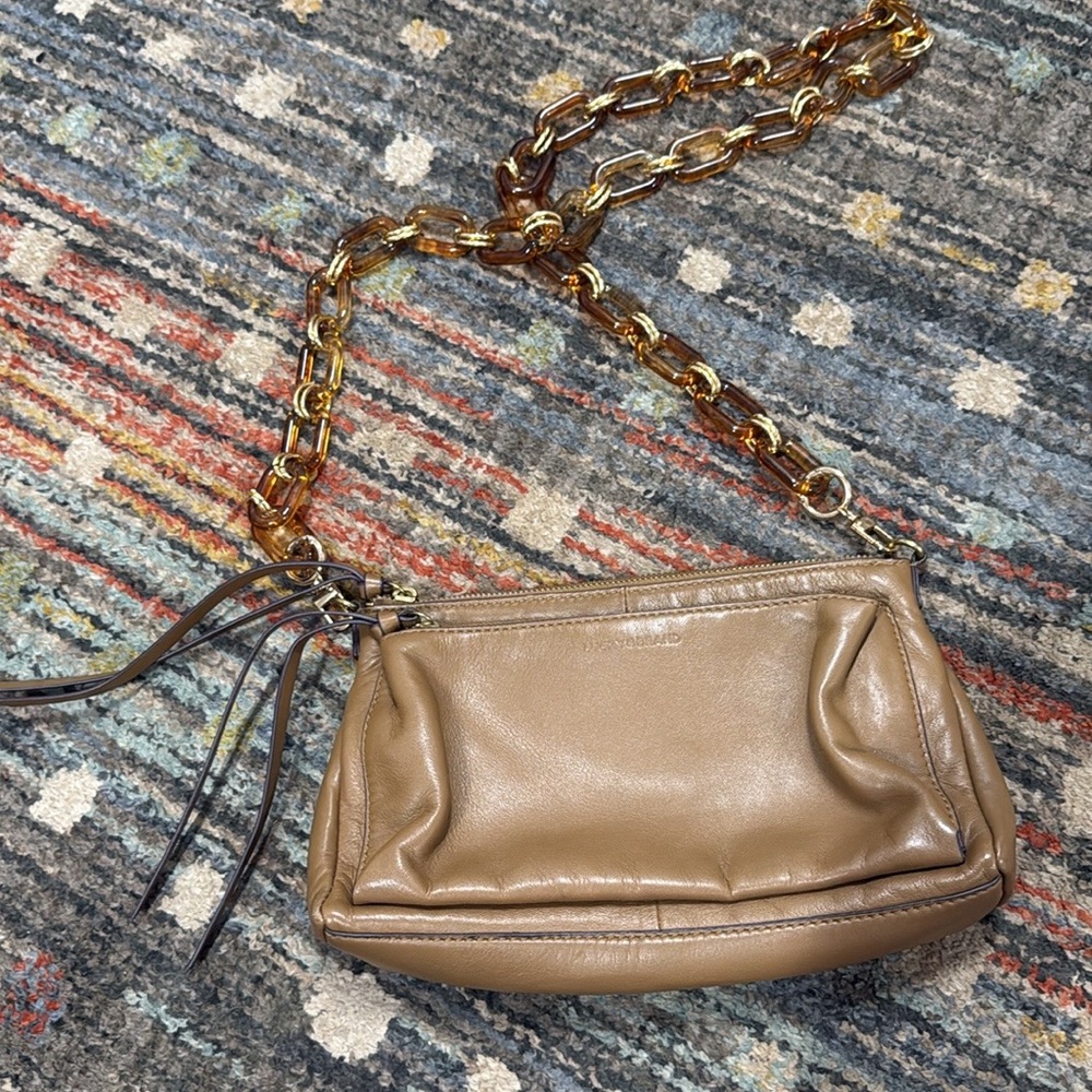 Lucky Brand Tan Crossbody Bag tortoise and gold strap - genuine leather - EUC
